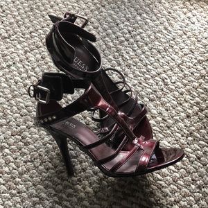 Maroon colored strappy heels